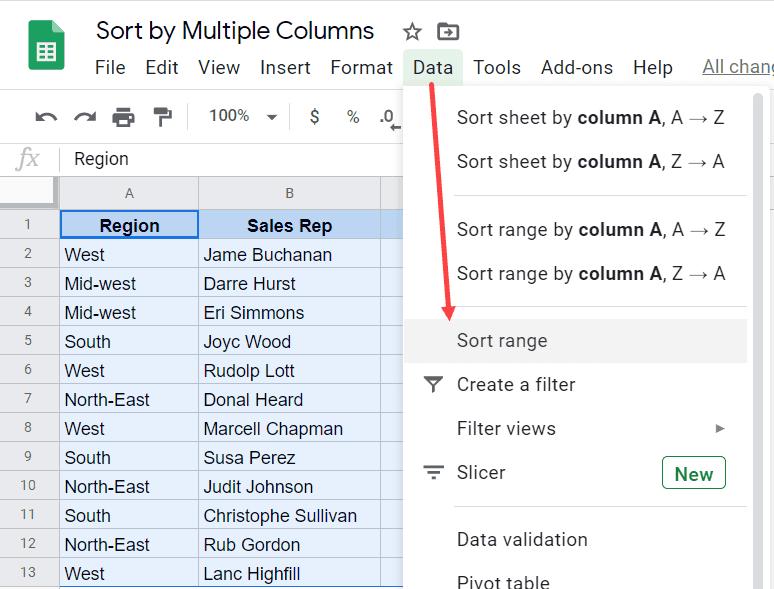 Cách sắp xếp dữ liệu theo nhiều cột trong Google Sheets